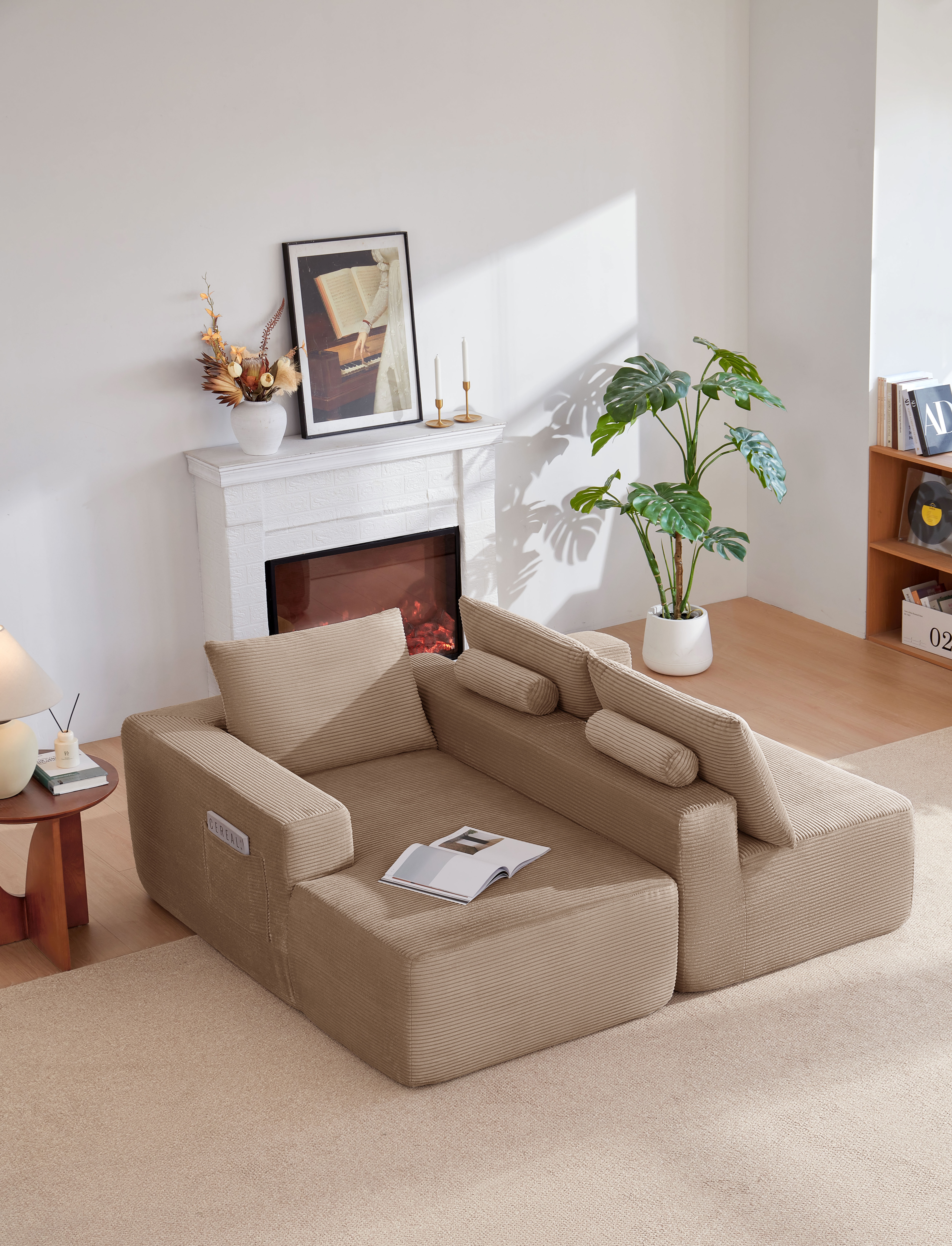 Cloud Sectional Couch L-shape Chaise Modular Sofa Corduroy Camel_voghion.com